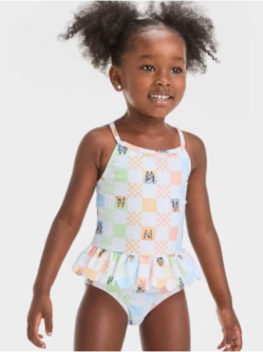 BLUEY Girls Peplum Checkered One Piece Swimsuit | 5T